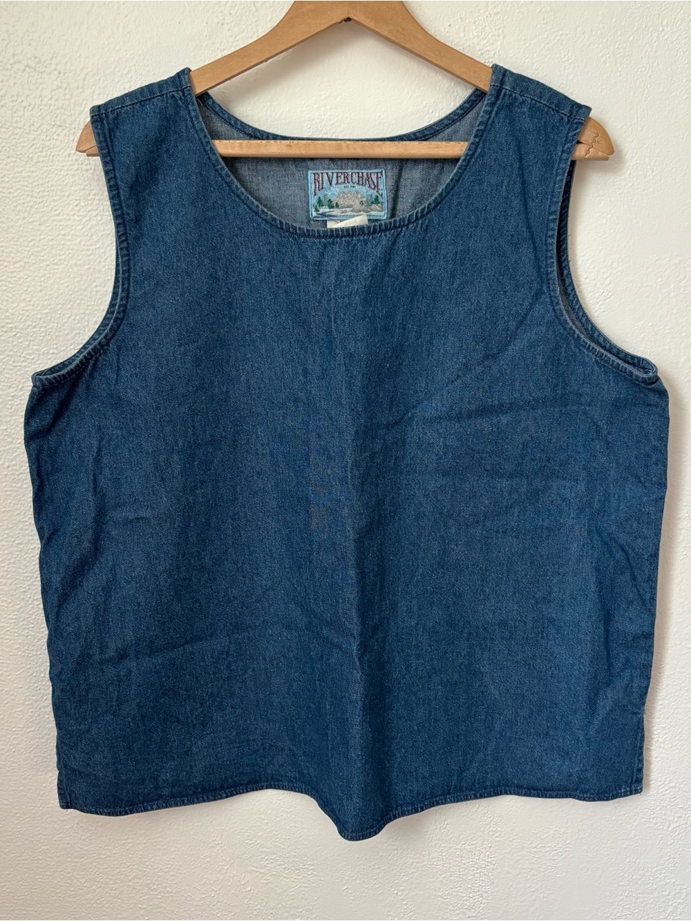 Vintage River Chase Denim Tank Top Size 16 Boxy Cropped Cottagecore 100% Cotton